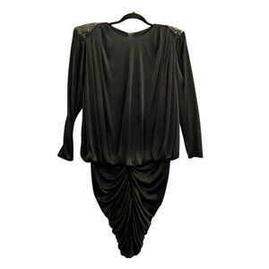 SUSAN ROSELLI Vijack Vintage Women Ruched Dress Size 10 Black 80' Disco Dynasty